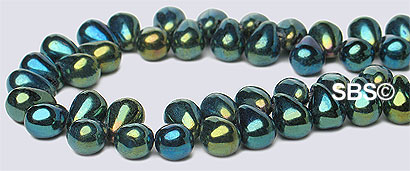 Czech 4x6mm Tear Drops - Green Iris