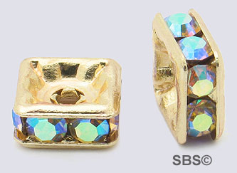 Square Crystal Rondels 6mm Gold AB (72)