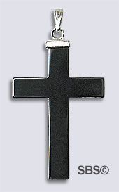 Hematite Cross 23x34 w / silver plated cap