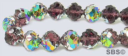 Czech Rosebud Firepolish 8mm Amethyst Vitrail