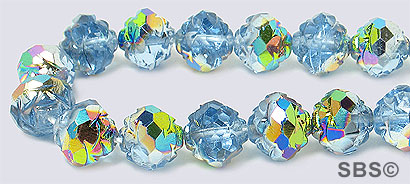 Czech Rosebud Firepolish 8mm Lt. Sapphire Vitrail