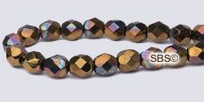 Fire polished 6mm Round Beads - Jet Bronze Vega
