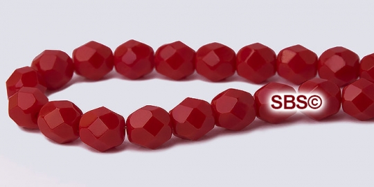 Fire polished 6mm Round Beads - Red Opaque