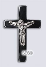 Hematite Cross 23x34 w Crucifix Silver Plate (side drilled)