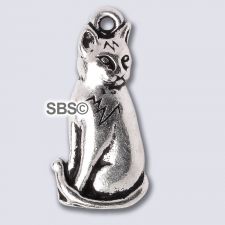 TierraCast Sitting Cat Charm "Silver Antique"