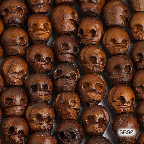 Wood 12mm x 13mm Carved Skull Beads (108)