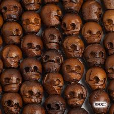 Wood 12mm x 13mm Carved Skull Beads (108)