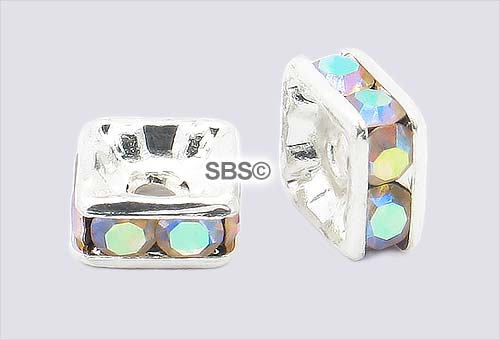 Square Crystal Rhinestone Rondels 4.5mm Silver AB (1)
