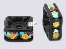 Square Crystal Rhinestone Rondels 6mm Black AB (1)