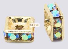 Square Crystal Rhinestone Rondels 6mm Gold AB (1)