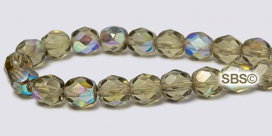 Fire polished 6mm Round Beads - Black Diamond AB