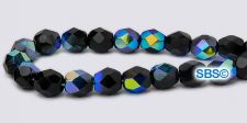 Fire polished 6mm Round Beads - Jet AB