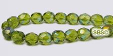 Fire polished 6mm Round Beads - Olive Azuro