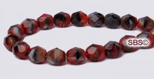 Fire polished 6mm Round Beads - Red w Black Swirl