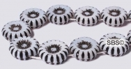 Czech 12mm 2-Hole Beads - White / Jet Inlay