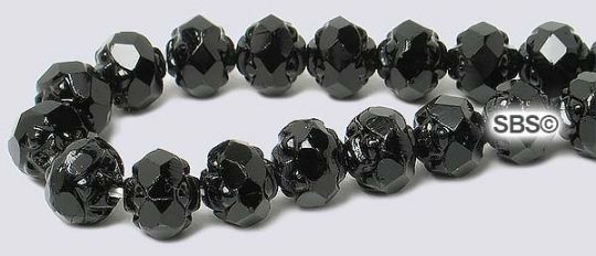 Rosebud Fire Polished Beads 6mm - Jet