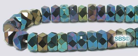 6mm x 3mm Fire Polished Rondel Beads - Bue Iris