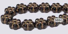 Czech 8mm Flower Beads - Jet / Gold Inlay