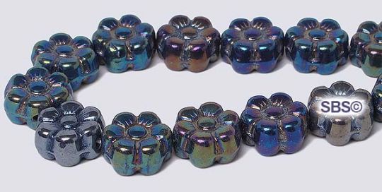 Czech 8mm Flower Beads - Opaque Indigo Luster