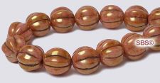 Czech 8mm Melon Beads - Rose / Gold Opaque Luster