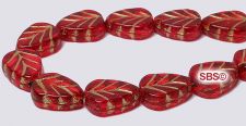 Czech 8x10 Leaf Beads - Lt. Siam Ruby / Gold Inlay