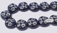 Czech 9mm Moon Face Beads - Cobalt / Silver Inlay