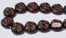 Czech 9mm Moon Face Beads - Jet / Red Inlay