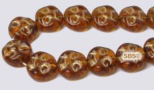 Czech 9mm Moon Face Beads - Topaz / Gold Inlay