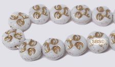 Czech 9mm Moon Face Beads - White / Gold Inlay