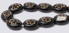 Czech 9x10 Clover Beads - Jet / Gold Inlay