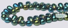 Czech 4x6mm Tear Drop Beads - Green Iris