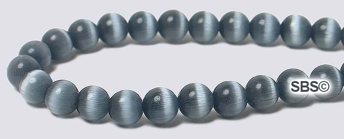 6mm Round Cats Eye Beads - BLACK A Grade