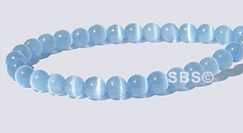 8mm Round Cats Eye Beads - LIGHT BLUE AA Grade