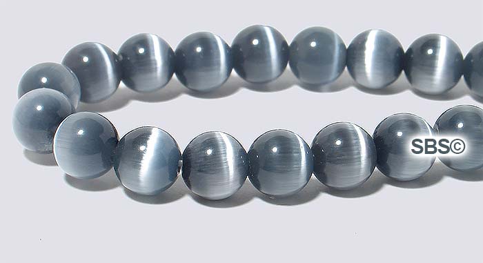 6mm Round Cats Eye Beads - BLACK A Grade