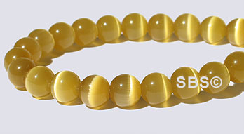 6mm Round Cats Eye Beads - LIGHT BROWN "A"  Grade