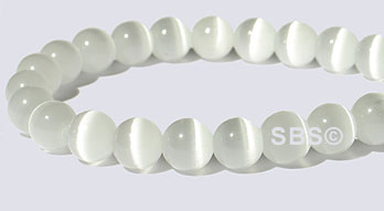 6mm Round Cats Eye Beads - WHITE "A"  Grade