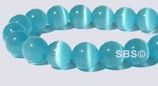 8mm Round Cats Eye Beads - BLUE AQUA "AA"  Grade