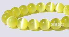 8mm Round Cats Eye Beads - LIGHT YELLOW "AA"  Grade