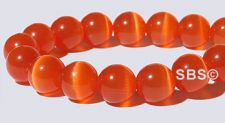 8mm Round Cats Eye Beads - ORANGE/RED "AA"  Grade