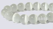 8mm Round Cats Eye Beads - WHITE "AA"  Grade
