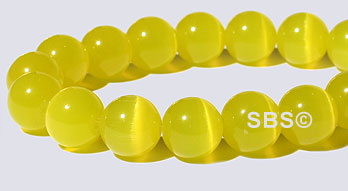 8mm Round Cats Eye Beads - YELLOW "AA"  Grade