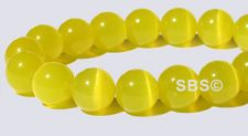 8mm Round Cats Eye Beads - YELLOW "AA"  Grade