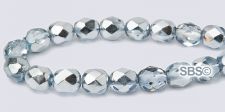 Fire Polished 6mm Round Beads - Lt Sapphire 1/2 Coat