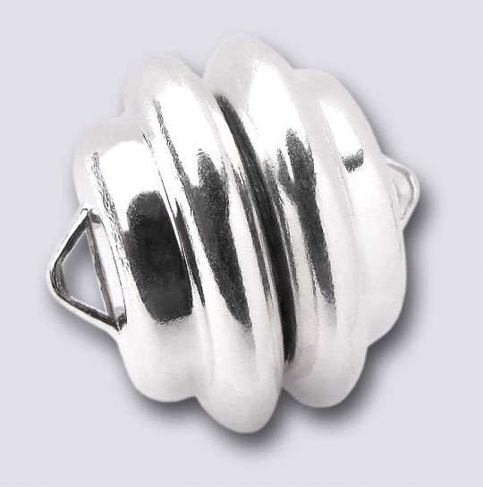 Magnetic clasp for jewelry, small, round, silver plated with zirconia,  13x8mm, 1pc