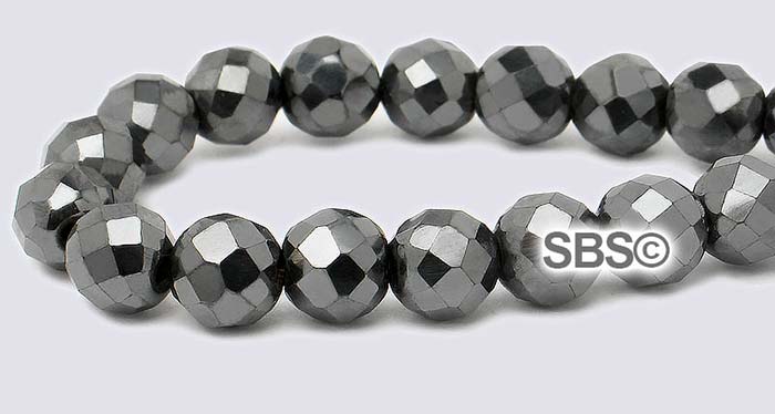 Magnetic Beads Hematite 6mm Faceted Round