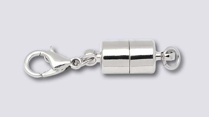 Sterling Silver Barrel Magnetic Clasp with Large Lobster Clasp