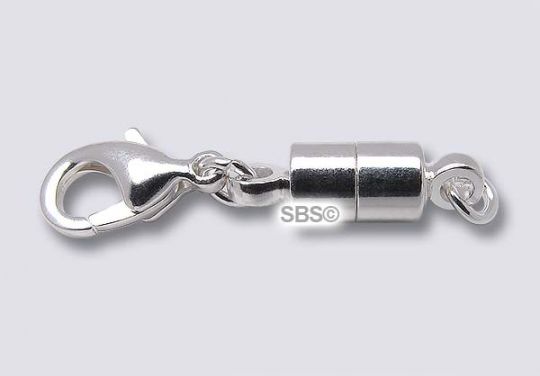 Sterling Silver Barrel Magnetic Clasp with Large Lobster Clasp by