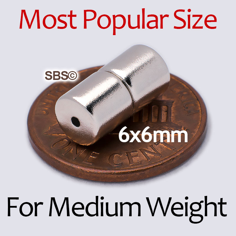Magnetic Tube Clasp 6x6mm size comparison photo