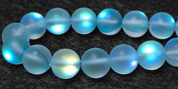 Mermaid Glass Beads - 8mm Round Aqua AB Matte