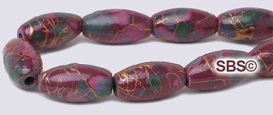 Picasso Magnetic Hematite Beads 6x12 Rice - Burgundy